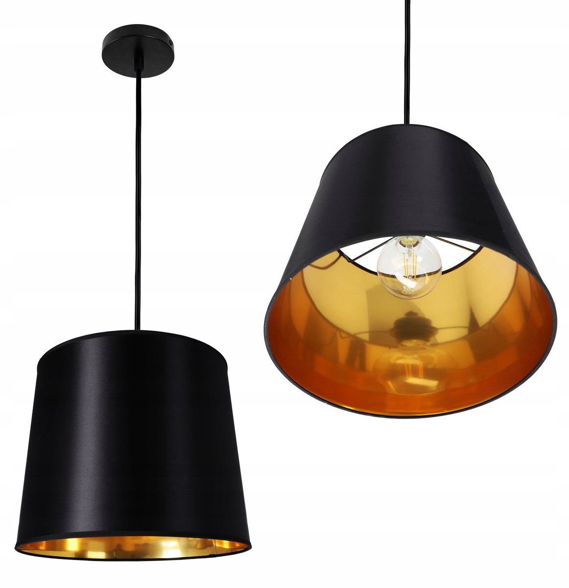 Zwarte LED-hanglamp met stoffen kap - Klassiek ontwerp