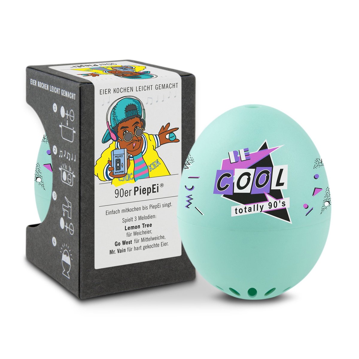 PiepEi 90s, eierwekker voor het koken, meet tijd en temperatuur, speelt melodietjes als het ei klaar is, gemaakt in Duitsland
