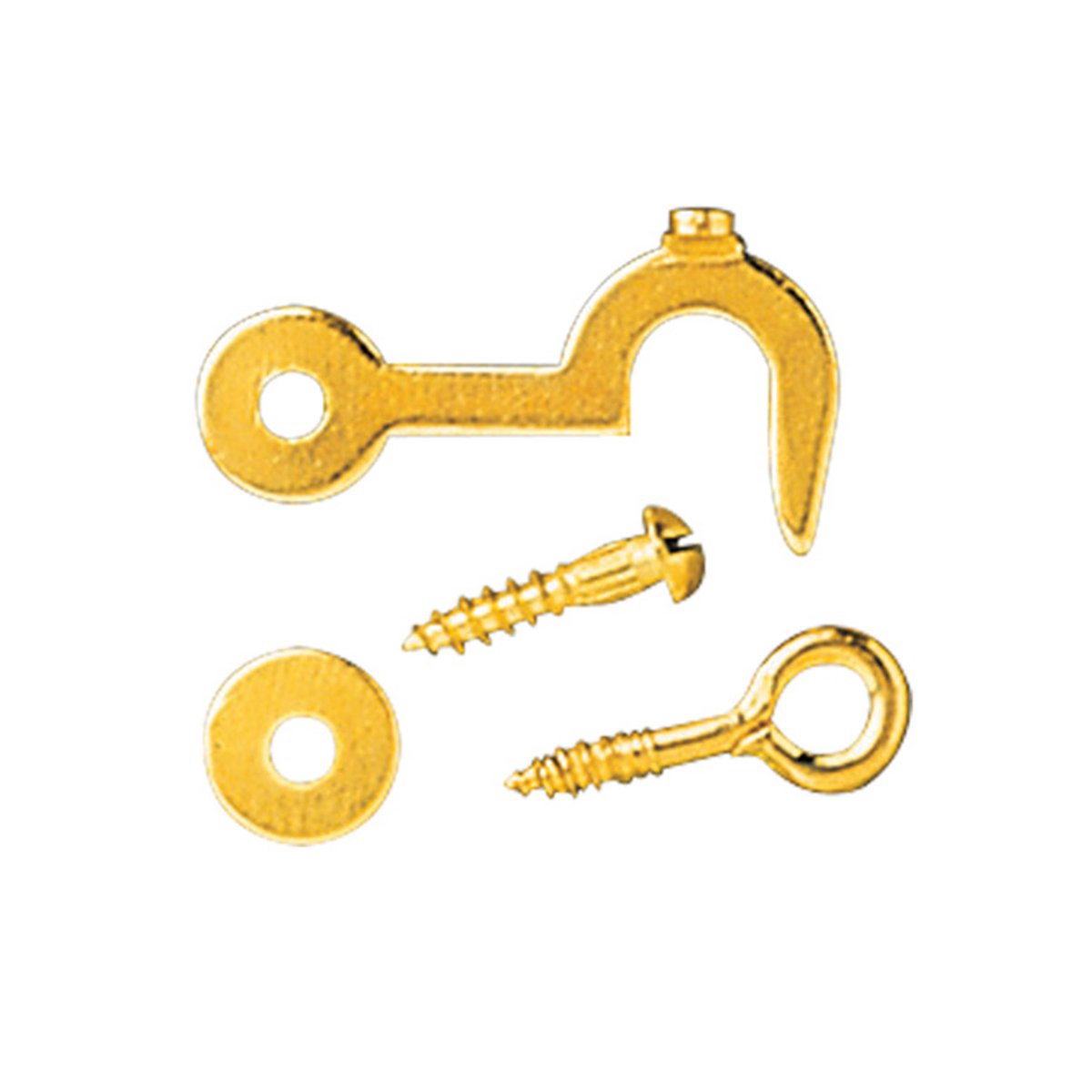 Messing kastvergrendeling met haak en schroefoog L:22mm