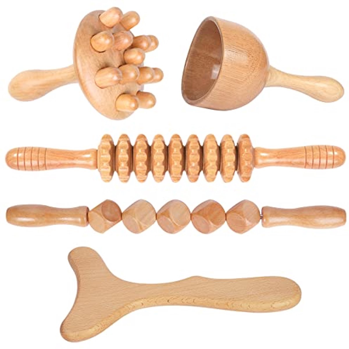 Professioneel 5-in-1 Massage Set voor Maderotherapie - Houten Anti-Cellulite Hulpmiddelen
