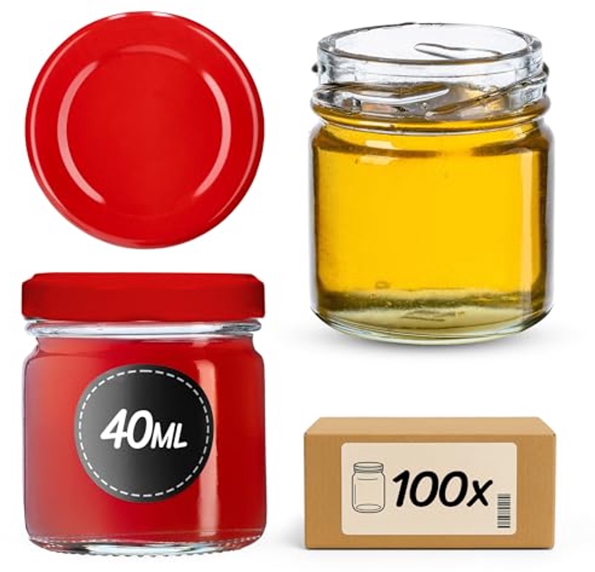 Mini Inmaakpotten Met Schroefdeksel - 40 ml, Set Van 100 Stuks, Rood Deksel