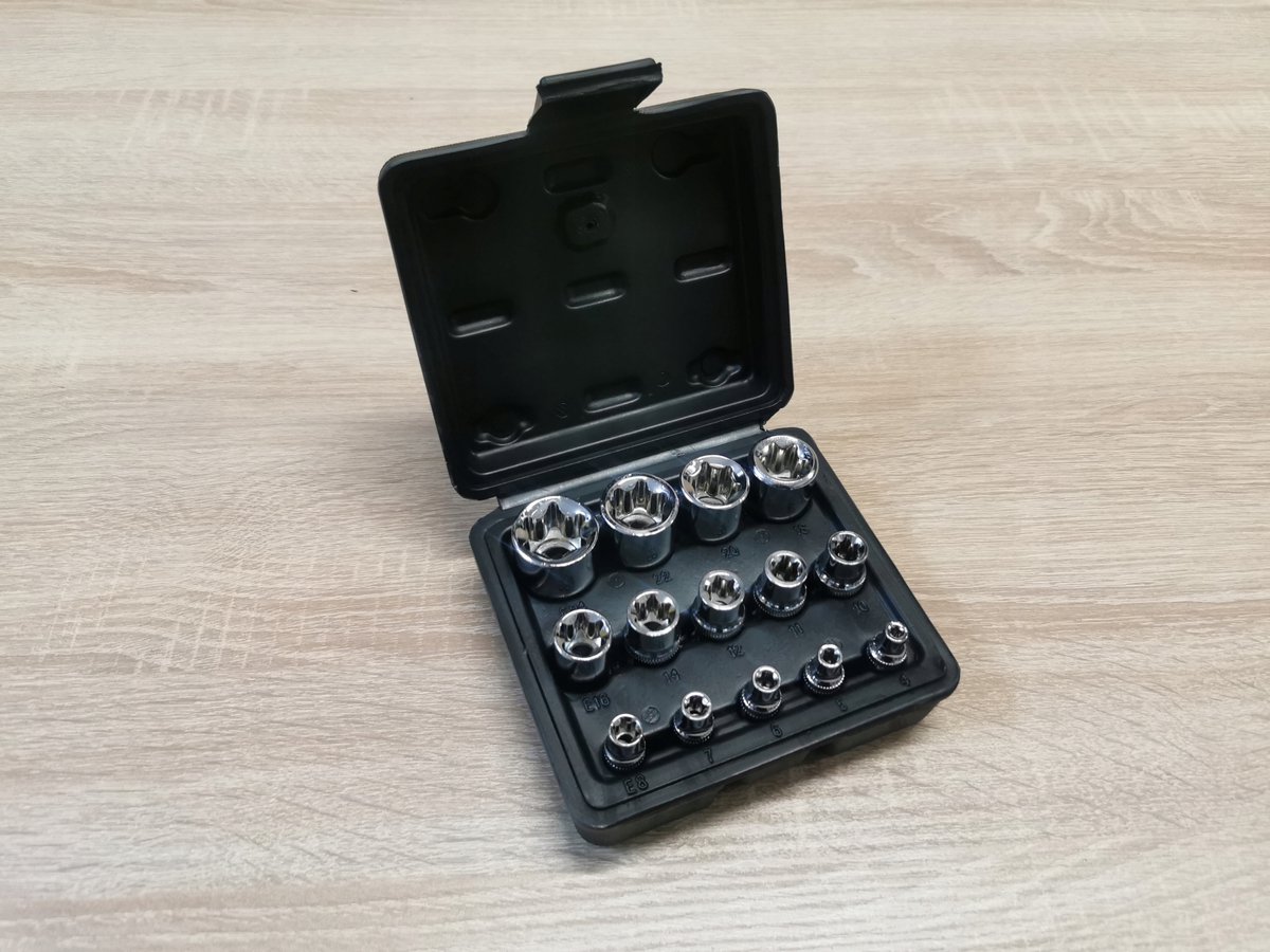 Torx Doplagsset E4-E24 14 Delen CrV 1/4" 3/8" 1/2"