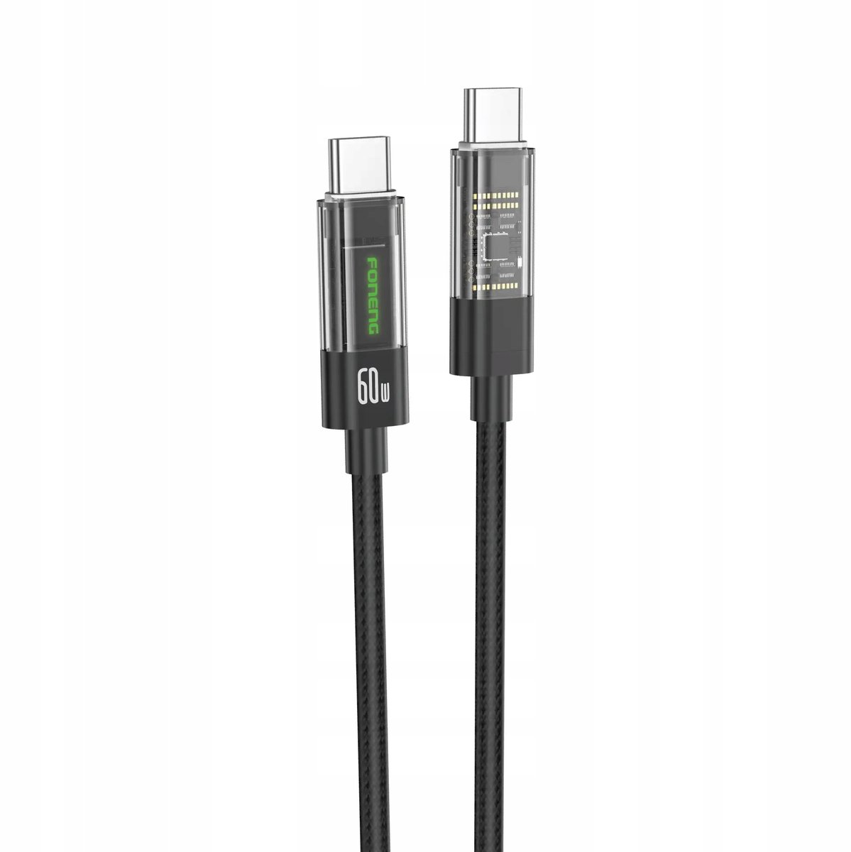 Foneng X105 USB-C naar USB-C kabel, 1.2m, 60W, Zwart