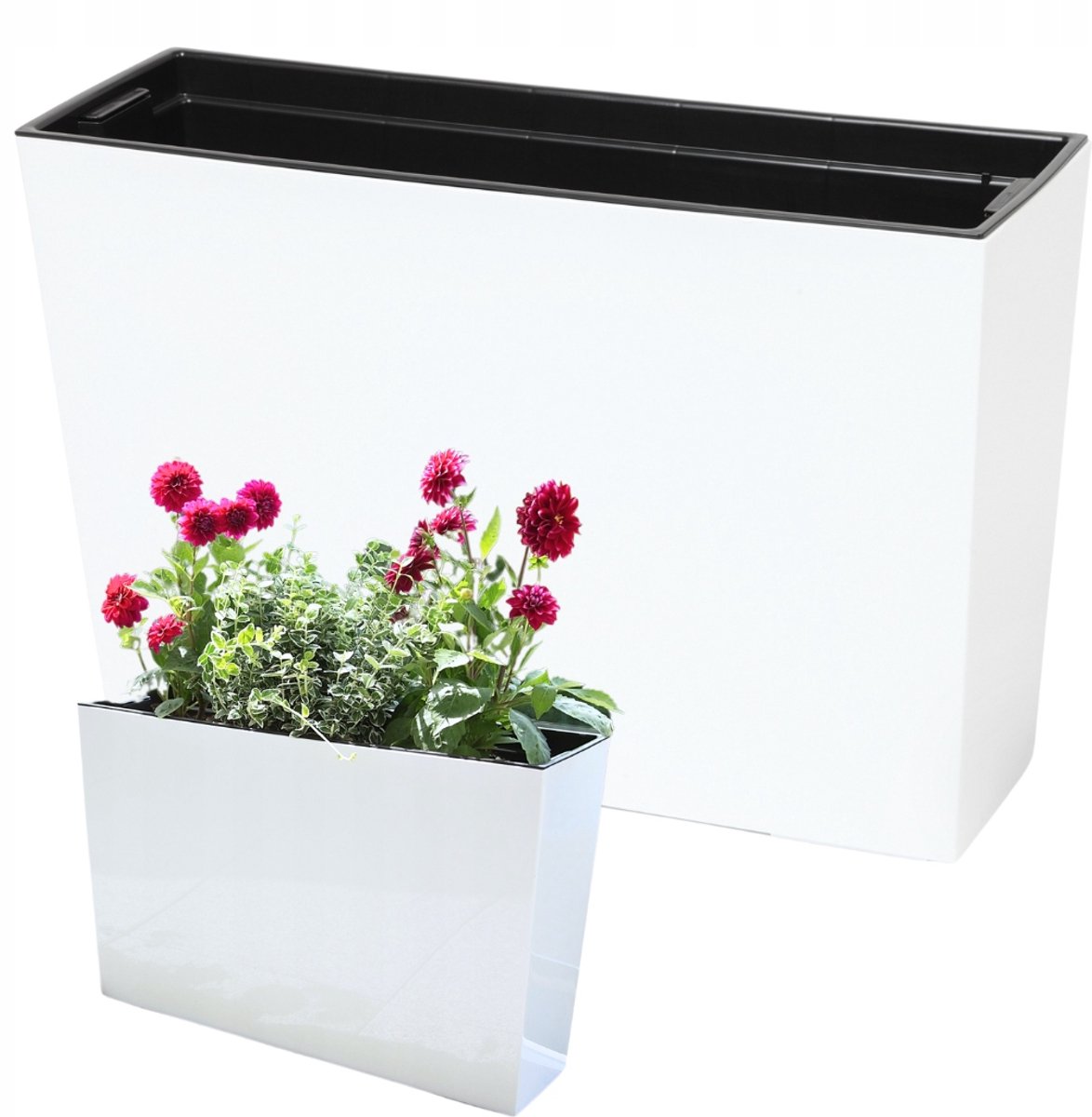 Bloempot 'Verbena' Hoogglans Wit 56x19x36,5cm met Inzet