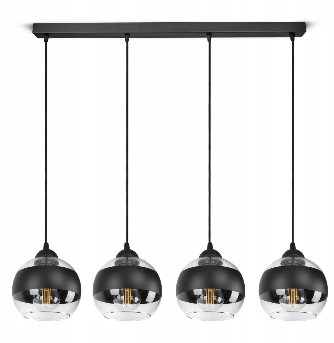 Hanglamp Zwart Glazen Bollen E27 LED 4-lichts