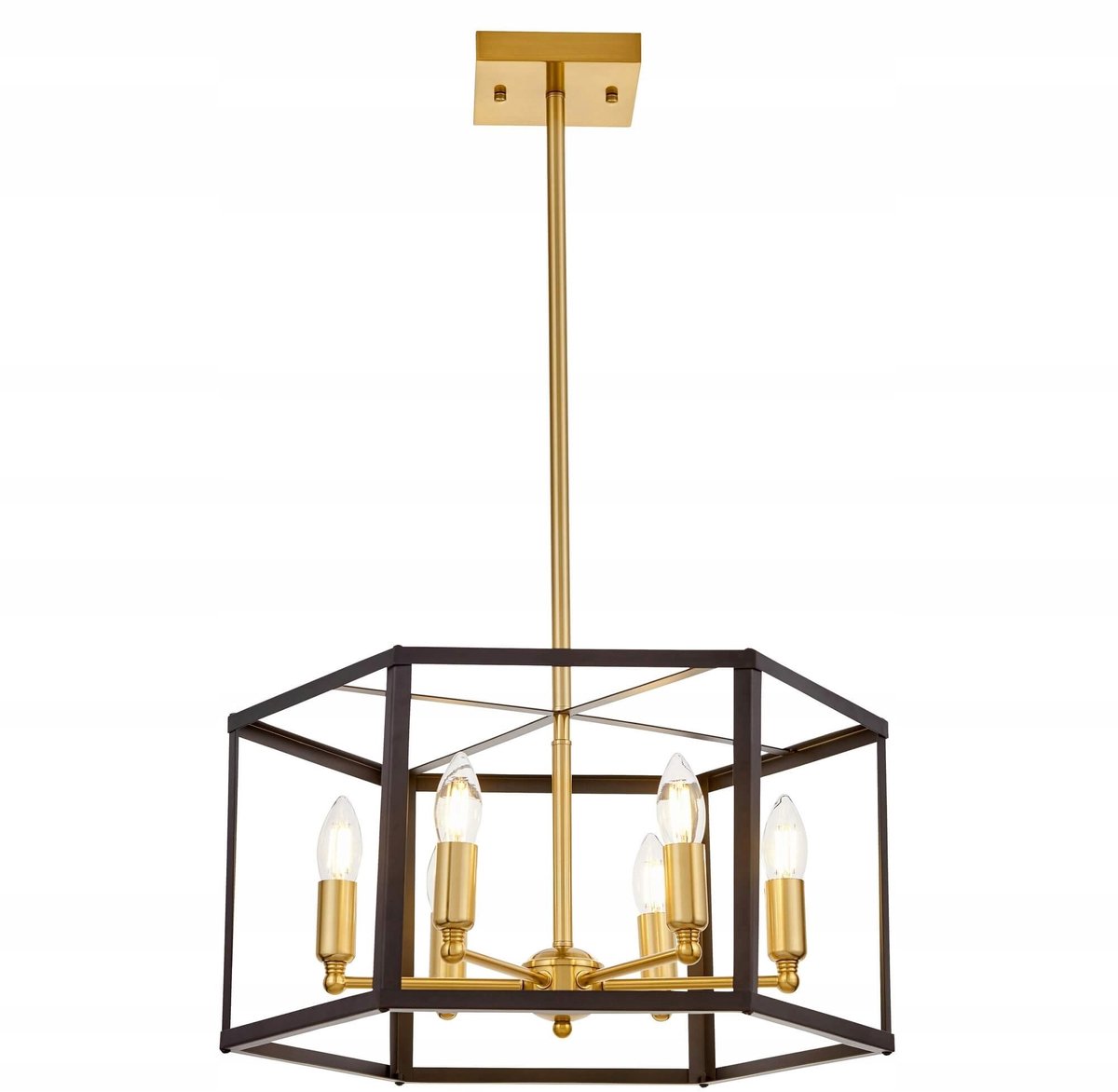 Lumina Deco Lorton W6 Hanglamp Zwart Messing E27 6x40W