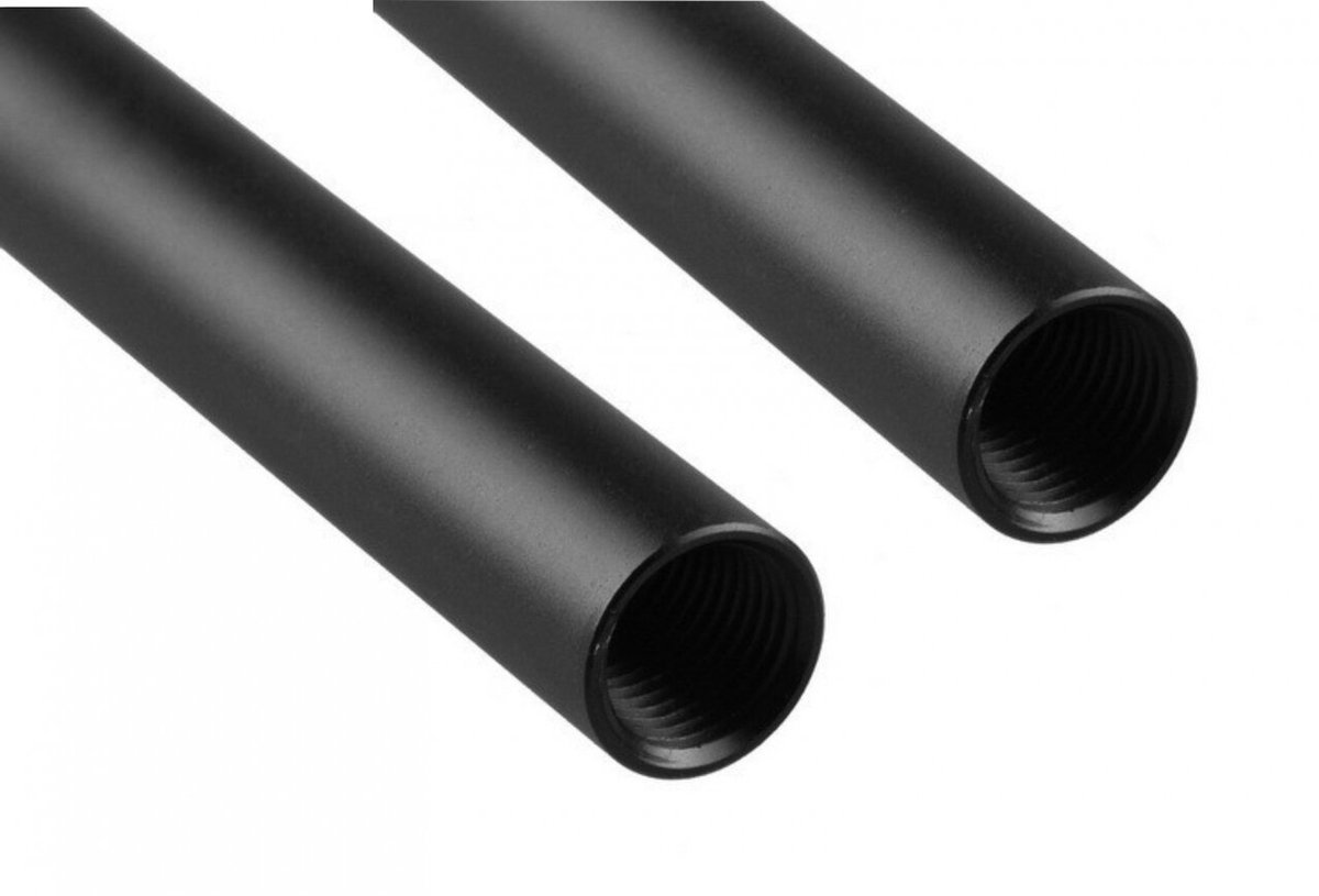 Aluminium Rod 15cm – Set van 2 stuks – Zwart – Ø15mm – M12 Inwendige Schroefdraad