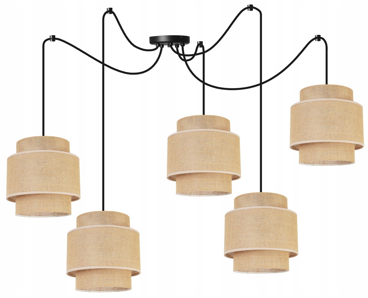 Hanglamp Spider Boho Jute Zwart/Beige - 5xE27 - Max 200cm