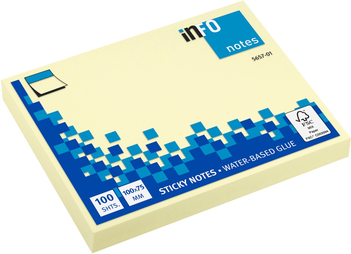 Info sticky notes - 100 vel - 100x75mm - geel - IN-5657-01