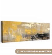 Tableau sur toile 150x50 cm - Décoration murale abstraite - Jaune - Moderne - Beige - Décoration murale murale salon - Décoration chambre - Accessoires de décoration - Peintures sur toile