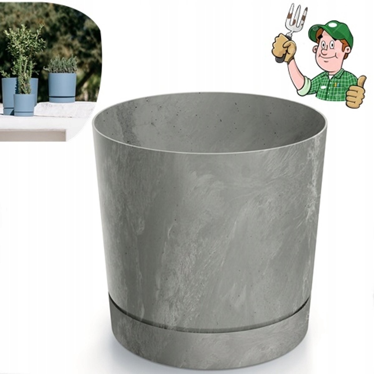 Beton Look Pot 18cm Grijs met Schotel - Clic & Drop Systeem