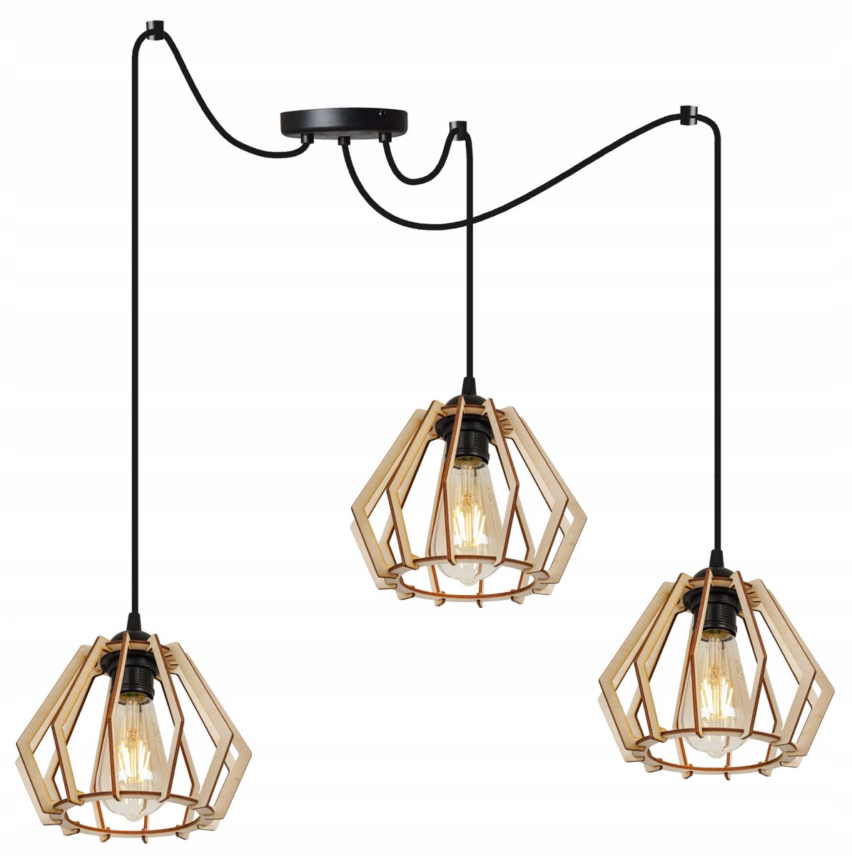 Houten Hanglamp Spider Timber 2360/3 - Zwart/Hout - 3xE27