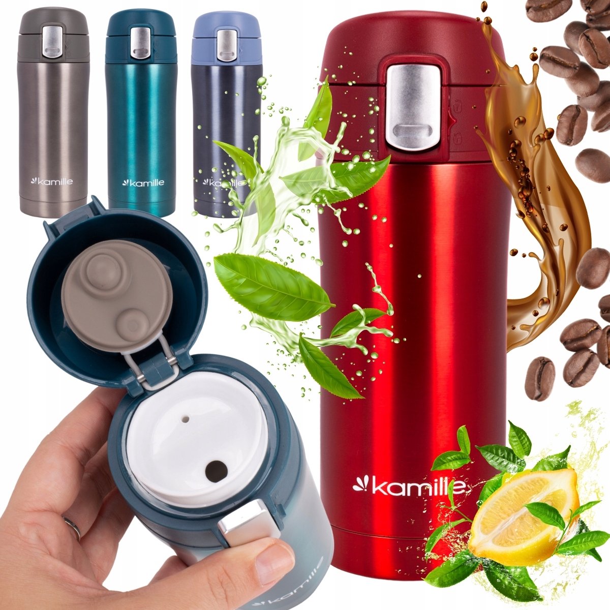 Kamille Thermosbeker RVS 320ml - 100% Lekvrij & Warmte-isolerend