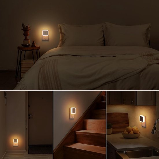 4 nachtlampjes, nachtlampjes voor aan de muur, energiebesparende LED-lampjes met stekker, nachtlampjes met slimme sensoren, te gebruiken in slaapkamers, badkamers, gangen en kinderkamers (wit, 64*64cm) van TECKIN — afbeelding 4