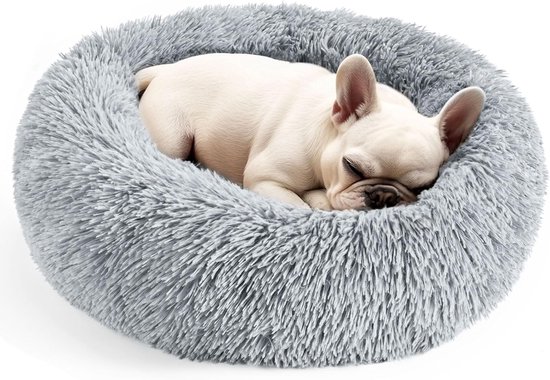 Panier apaisant pour animaux de compagnie en forme de donut - Lavable et moelleux - Pour Chats et petits Chiens - Binnenshuis - Lit rond - Gris clair - (50 cm) - 1 pièce