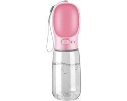Hond Drinkfles, Draagbare Waterfles voor Honden - Met Reisbakje - 350ml, BPA-vrij, Lekkend - Ideaal voor Wandelen, Reizen en Onderweg - Voor Kleine Honden - roze - 1 stuk