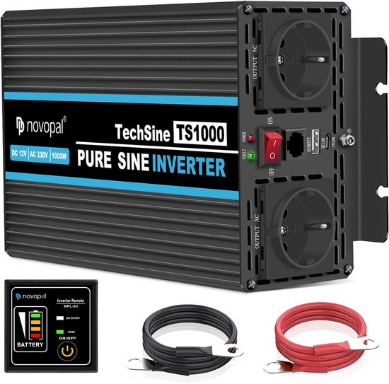 Spanningsomvormer 12V naar 230V - 1000W/2000W Zuivere Sinus Converter met USB en EU-stopcontacten