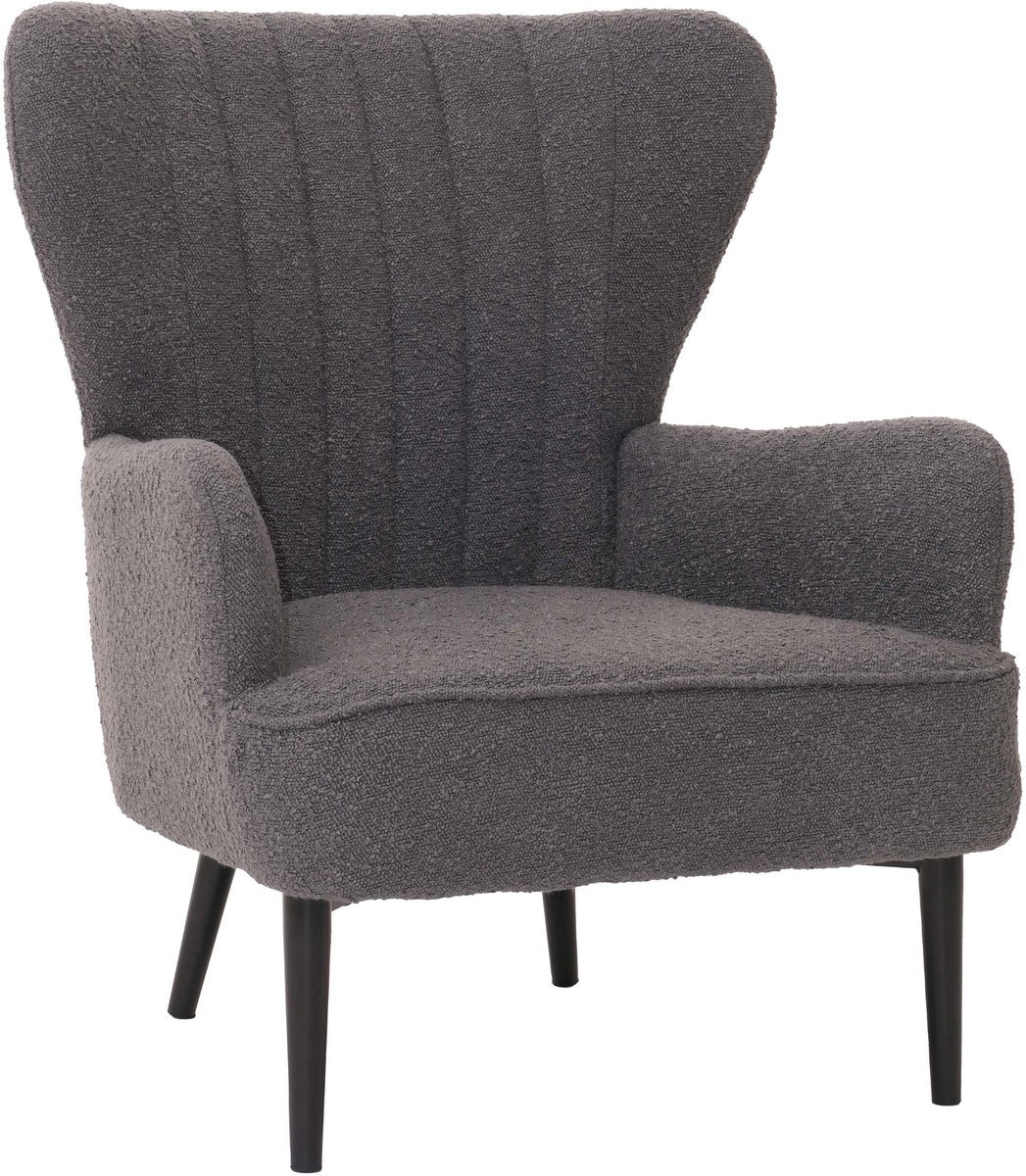 MCW Loungestoel MCW-K37, cocktail-/oorstoel, gestoffeerde stoel, retro-vintage, bouclé-stof (600 g/m²) ~ donkergrijs