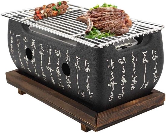 Japanse BBQ Grill | Rechthoekige tafelgrill Houtskool Japanse barbecue | Draagbare Japanse houtskoolkachel met houten dienblad en draadgaas | Accessoires Huishoudelijke grill Accessoires