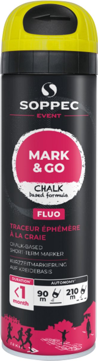 SOPPEC Mark & Go Tijdelijke Kalk Markeerspray Fluor Geel
