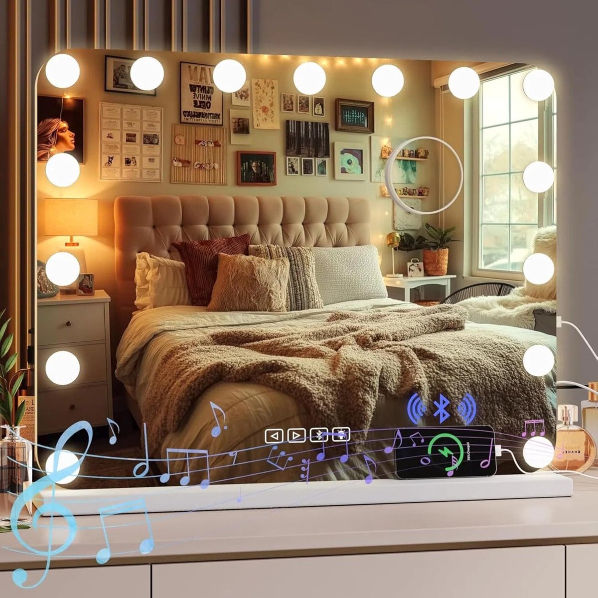 Make-up Spiegel met Bluetooth & Verlichting - Dimbare LED Hollywood Spiegel 58x46 cm