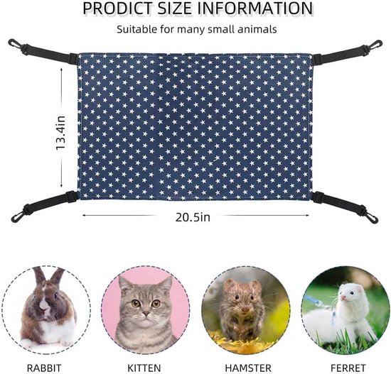 Hamac réversible pour cages, hamac doux pour furets, chatons, chiots, lapins et autres petits animaux, hamac double face pour cages avec sangles réglables et crochets en plastique