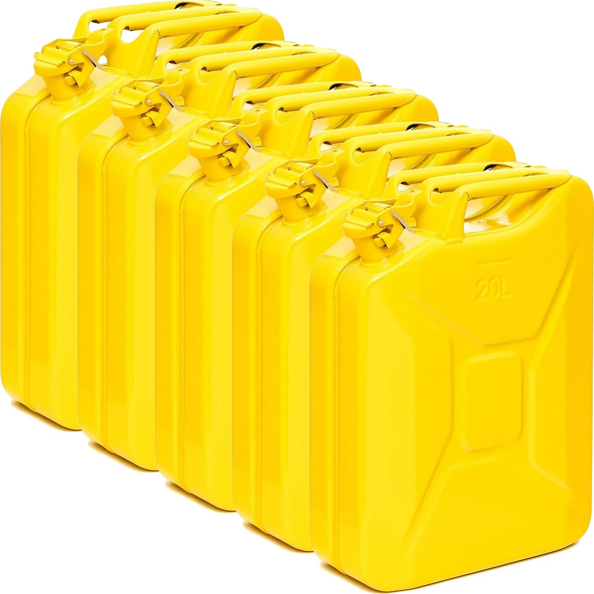 BW® Fuel Canister Metalen Benzineblik - Jerrycan 5x 20 Liter - Geel - TÜV-getest en UN-goedgekeurd - Gemaakt in Europa