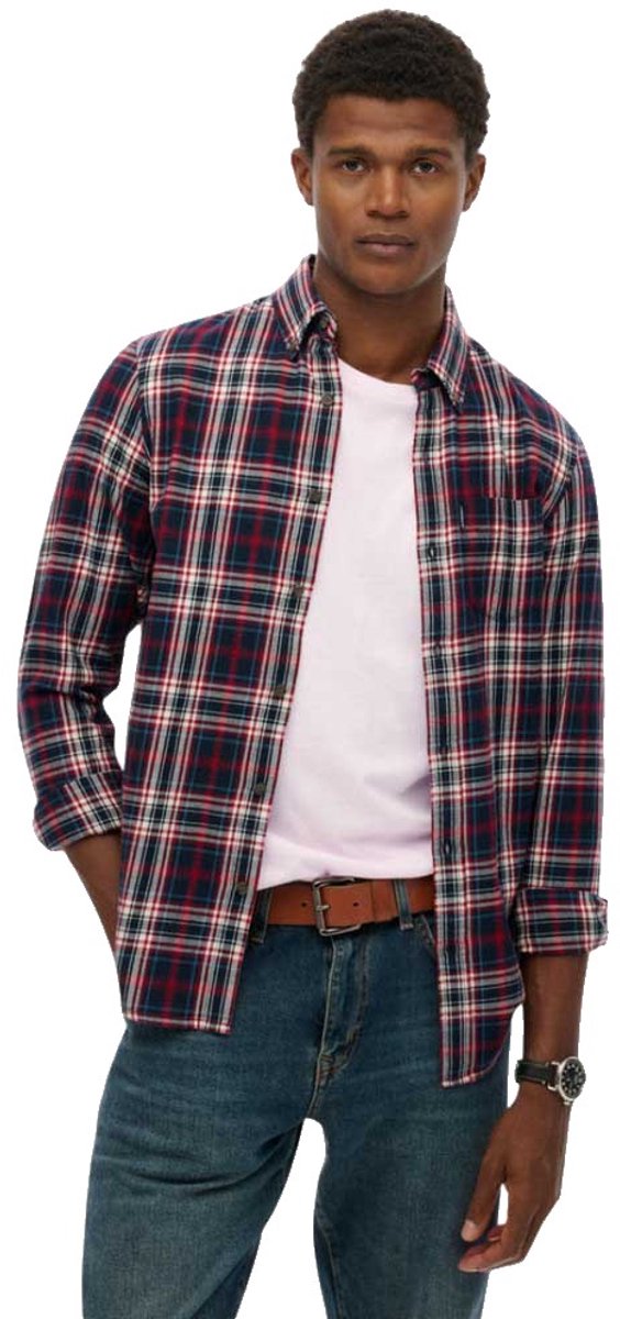 Superdry Vintage Check Overhemd Heren Lange mouwen shirts Marineblauw