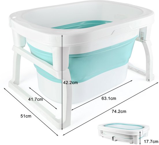PIPIPOXER Babybadje - Inklapbaar bad - Met badkruk - Zitbad - Bath bucket - Blauw van Merkloos — afbeelding 2