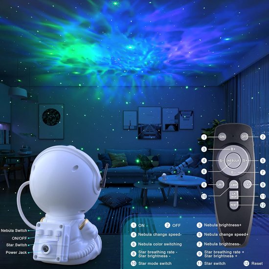 Sterrenhemel projector astronaut, Galaxy LED-projector kinderen met 8 modi & 360° rotatie, sterrenprojector/planetarium nachtlampje, afstandsbediening & timer, cadeau voor kinderen en volwassenen van Merkloos — afbeelding 3