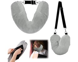 Multifunctioneel U-vormig Reiskussen voor Vliegtuig en Reis, Verstelbare Schouderriem, Om te Vullen met Kleding (Grijs)