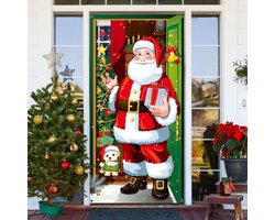 Kerstdeurdecoratie met Kerstman - Feestelijke Versiering voor Kerstavond en Nieuwjaar - Tulegaatjes en Touw - 1 Stuk - Binnen en Buiten Meerkleurig