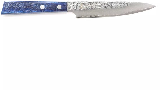 Couteau universel Yaxell BLUE BREEZE – 12 cm – Acier MOVAX – Finition martelée – Bois Pakka Blauw