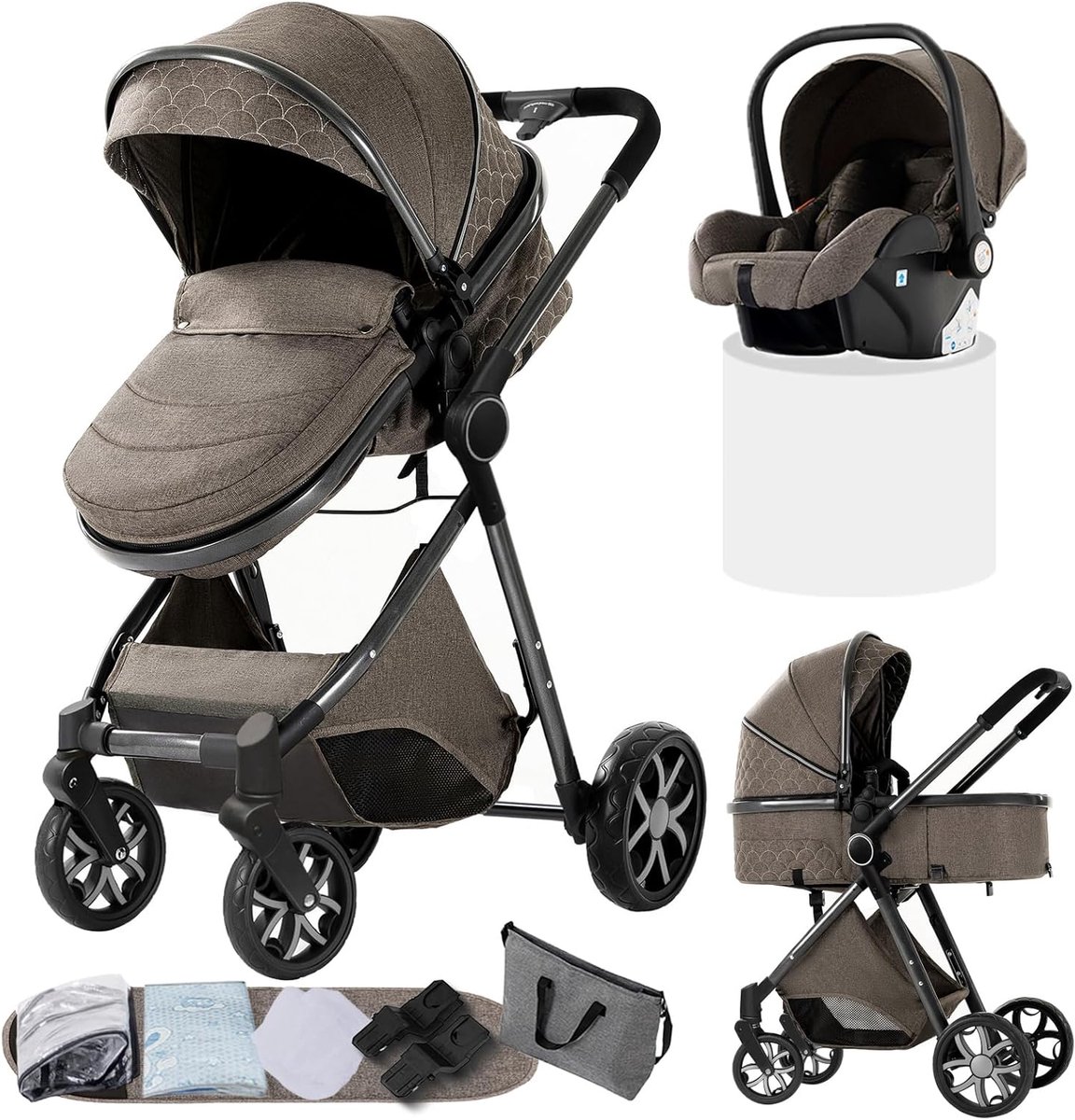 Image of 3-in-1 Kinderwagen voor Pasgeborenen met Omkeerbare Duwmodi - Lichtgewicht en Opvouwbaar Ontwerp