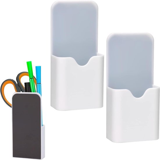 Zocipro Magnetische pennenhouders, 2 stuks, whiteboardstifthouder, met 2 markeerstiften, 2 whiteboardspons, 2 whiteboardmagneten, voor whiteboard, koelkast, kluisje, kantoor (wit
