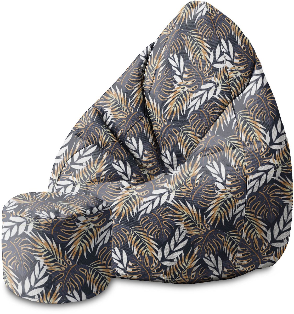 DreamRoots Velvet Zitzak voor Volwassenen – Luxe Beanbag met Voetsteun en Afneembare Hoes – Inclusief Vulling – 80x80x120 cm - Golden Leaves