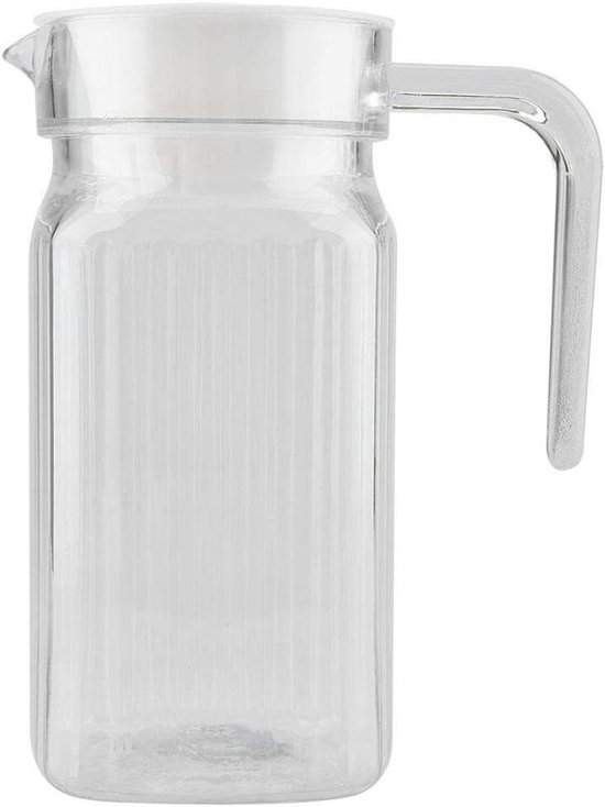 Allecto plus - Acryl Drinkfles met Deksel en Handvat - Geribbeld Streepdesign - Sap en Water Dispenser voor Thuis en Bar - 500ml.