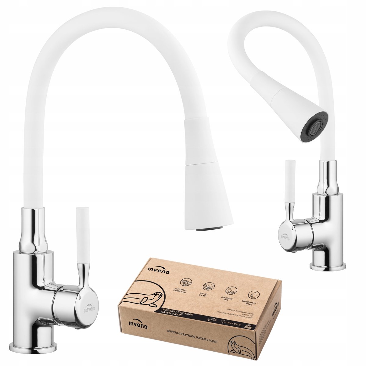 Keukenkraan Pogo Wit/Chroom Flexibele Uitloop Dubbele Functie