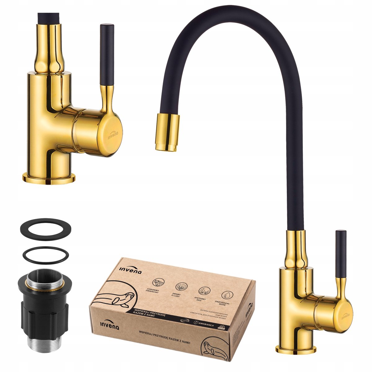 Keukenmengkraan Goud Zwart Flexibele Uitloop Glamour Invena