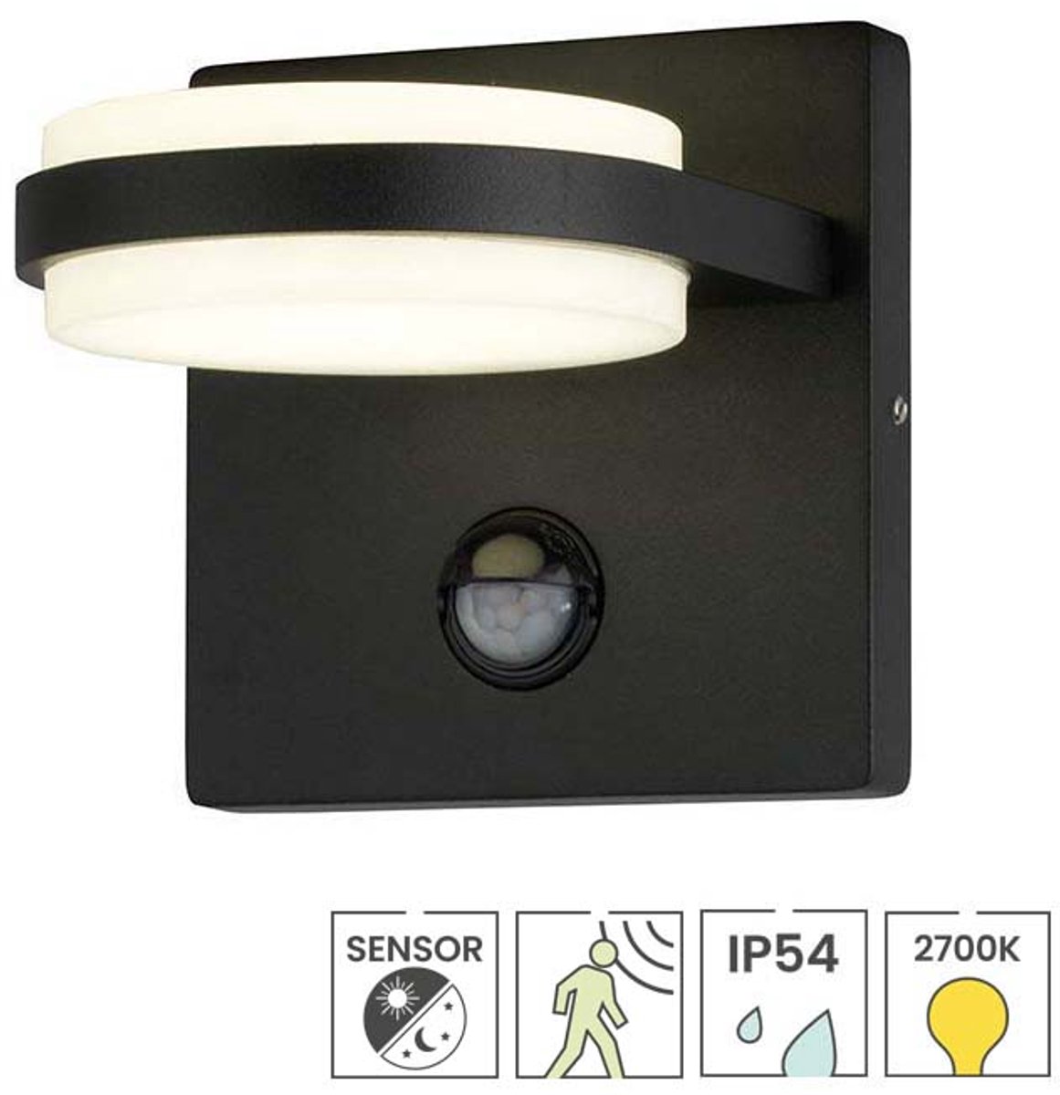 Lybardo - Buitenlamp met bewegingssensor - Wandlamp Buiten - 11.4W - Warmwit Licht