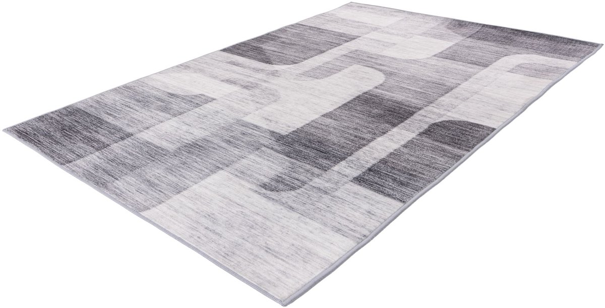 Lalee Vegas Vloerkleed - Modern Tapijt - Wasbaar - Zilver - Antislip Onderzijde - Digitaal Geprint Design