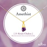 Bixorp Ruwe Amethist Ketting - Goud Verguld S925 Zilver + Edelsteen Hanger - Onbewerkte Steen - Spirituele Chakra Ketting met Cadeau Kaartje - 45cm + 5cm verstelbaar