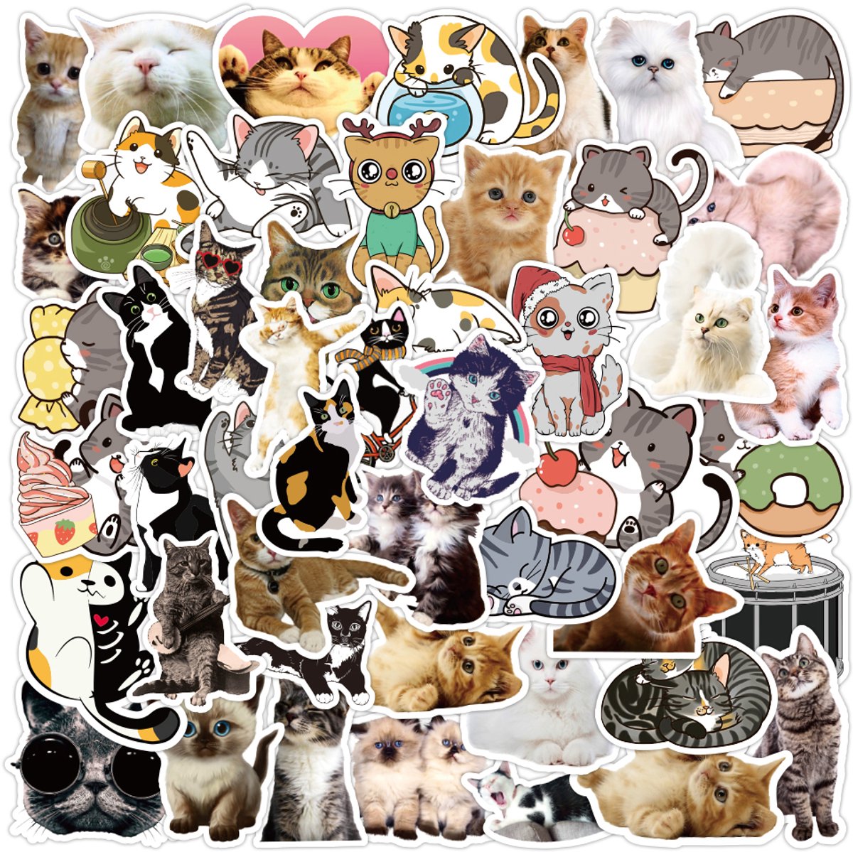 50x Kattenstickers - Laptop stickers - Bullet journal - Decoratie - Cartoons - Kattenliefhebbers - Jonyx