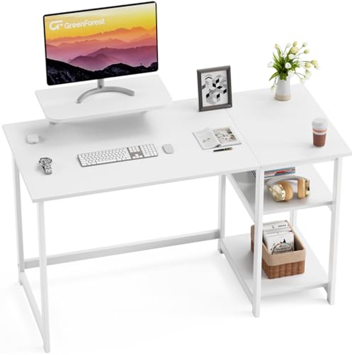 Computer Bureau met Monitor Stand en Omkeerbare Opbergplanken - 100cm Laptop Gaming Desk voor Kleine Kantoren
