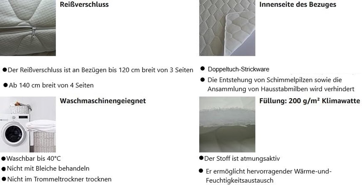 Gewatteerde matrashoes 180 x 200 cm met ritssluiting - Hypoallergene matrasbeschermer