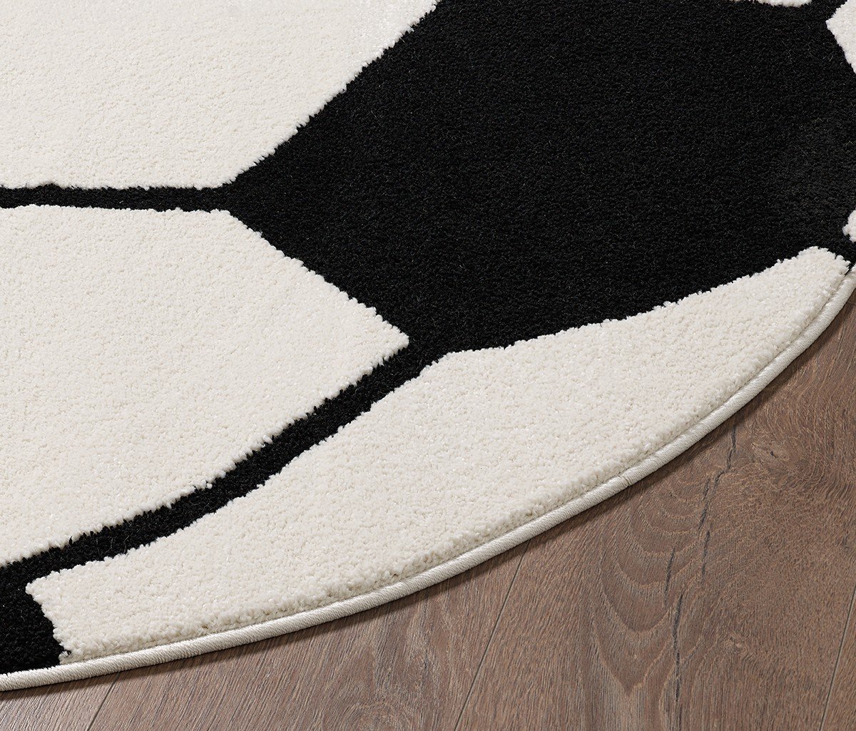 Rond Voetbal Vloerkleed – Stoer Kinderkamer Kleed – Zwart Wit – Zacht & Speels Design-Ø 200 cm