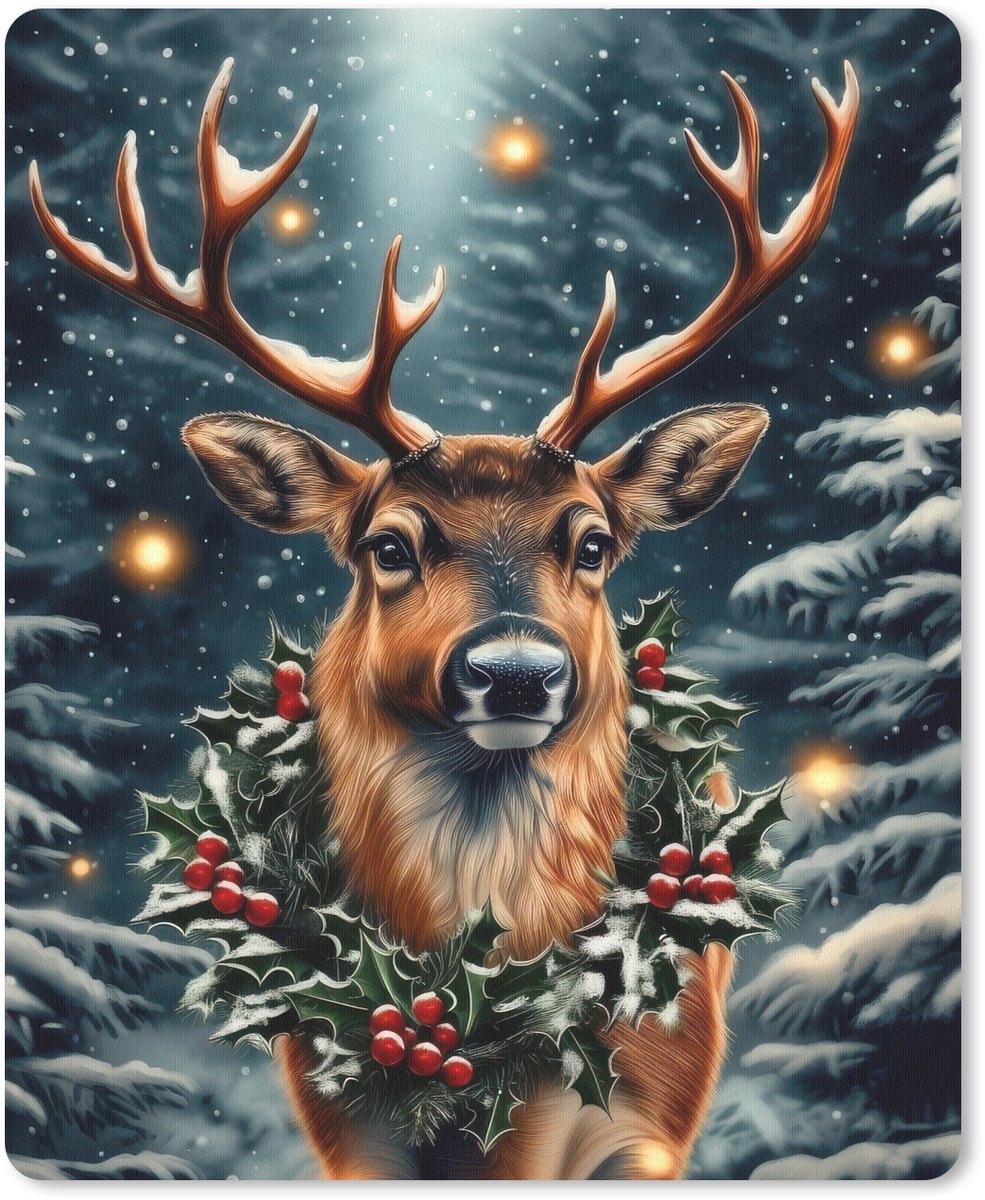 Muismat 19x23 cm - Mousepad Kerst - Magie - Bos - Kleurrijk - Muismatten