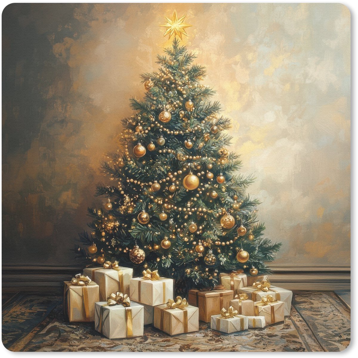 Muismat 30x30 cm - Mousepad Kerstboom - Cadeaus - Goud - Muismatten