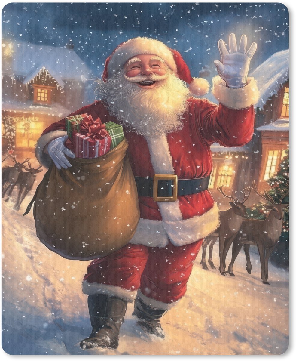 Muismat 19x23 cm - Mousepad Kerstman - Dorp - Hert - Donker - Muismatten