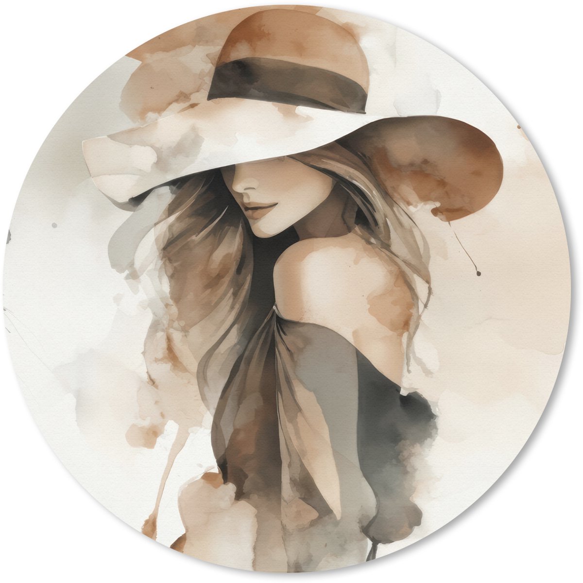 Muismat rond 40x40 cm - Mousepad Mysterieus - Vrouw - Sepia - Ronde muismatten